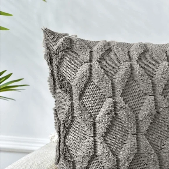 Light Grey Farmhouse Pillow Cover Furry Faux Luxury Soft Warm Pillow Case Set - Picture 3 of 6